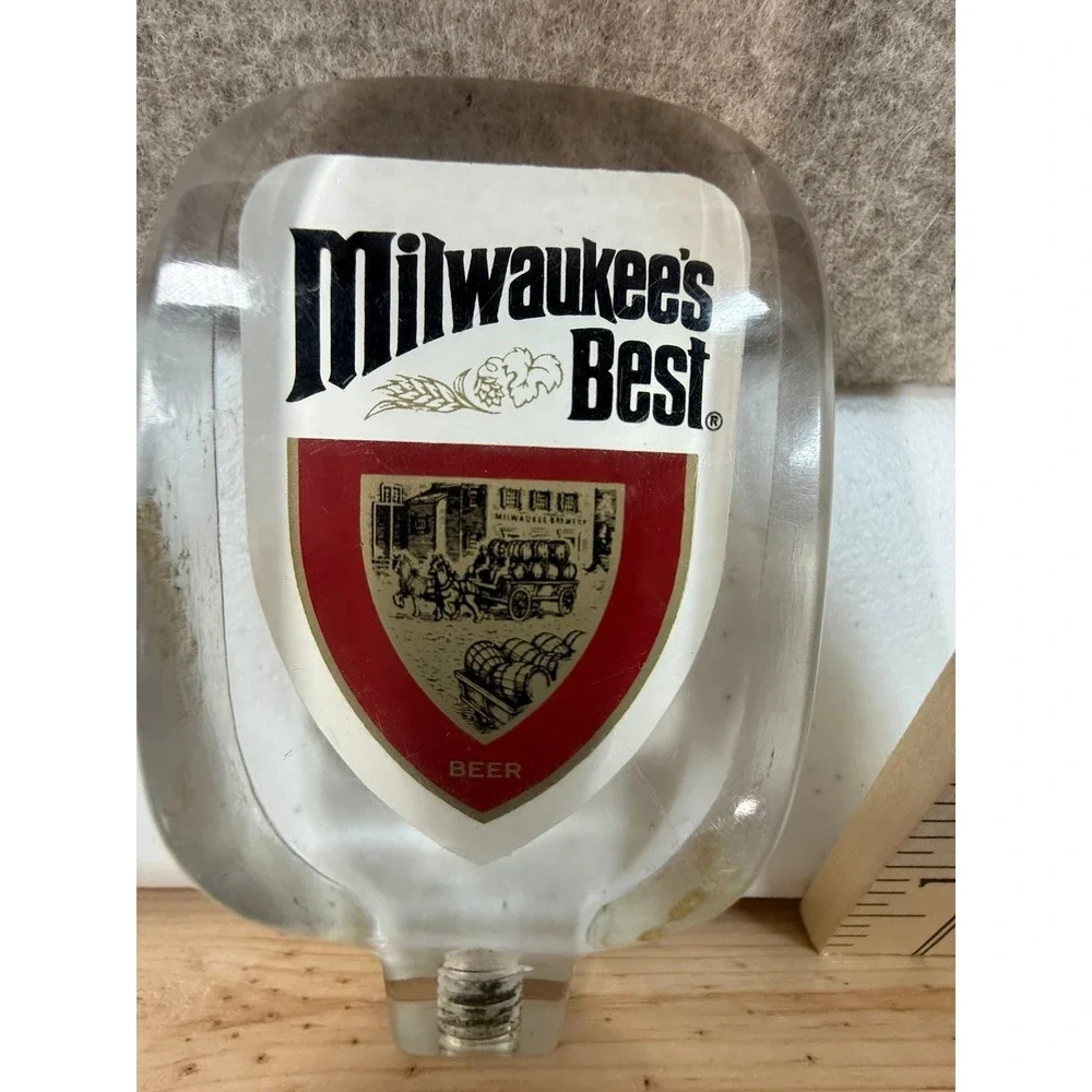 Vintage Milwaukees Best Beer Tap Handle Clear Lucite Acrylic Red Shield Logo